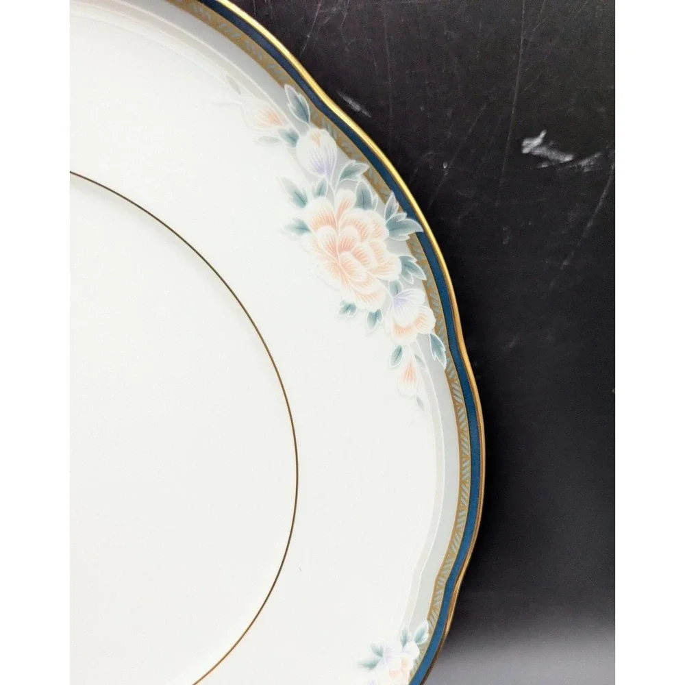 Set/4 Vintage Noritake  Bone China Carnegie Dinner Plate Scalloped Green Trim